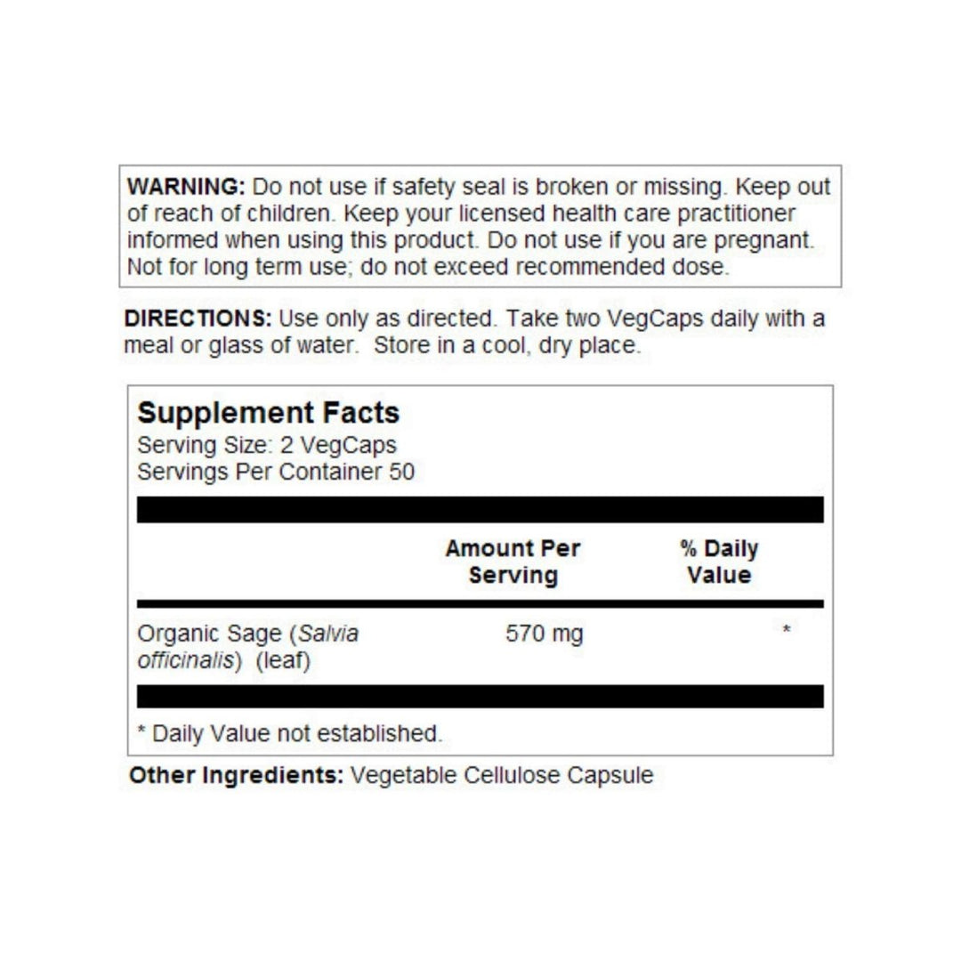 SOLARAY Sage Leaf | 570mg per Serving | Healthy Body Odor & Perspiration, Immune Function, and Nervous & Digestive System Support | 100 VegCaps - The Oasis of Health