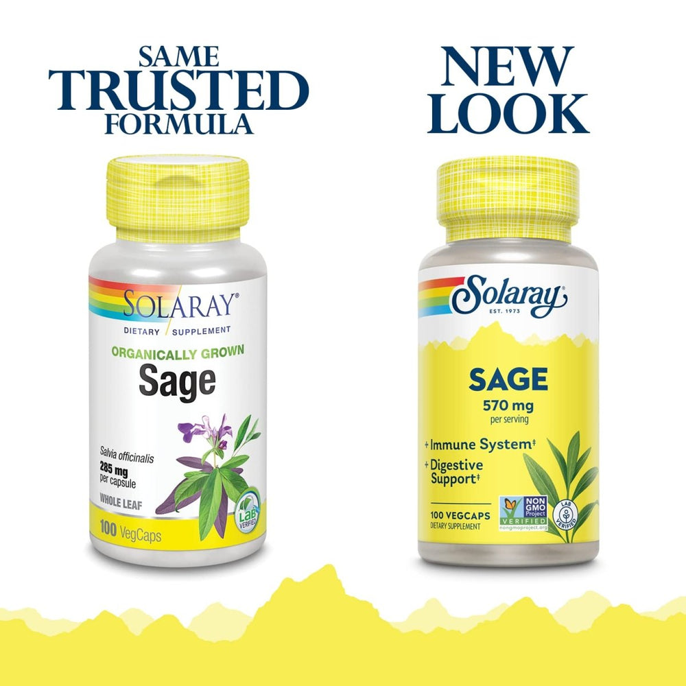 SOLARAY Sage Leaf | 570mg per Serving | Healthy Body Odor & Perspiration, Immune Function, and Nervous & Digestive System Support | 100 VegCaps - The Oasis of Health