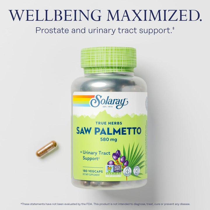 SOLARAY Saw Palmetto Berry 580 mg - 180 VegCaps - Healthy Prostate and Urinary Tract Support for Men and Women - The Oasis of Health