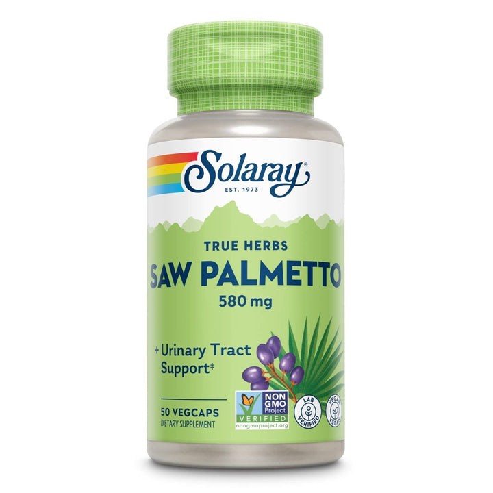 SOLARAY Saw Palmetto Berry 580 mg, Healthy Prostate and Urinary Tract Support from Fatty Acids & Plant Sterols for Men and Women, Non - GMO, Vegan & Lab Verified, 50 VegCaps, 50 Servings - The Oasis of Health