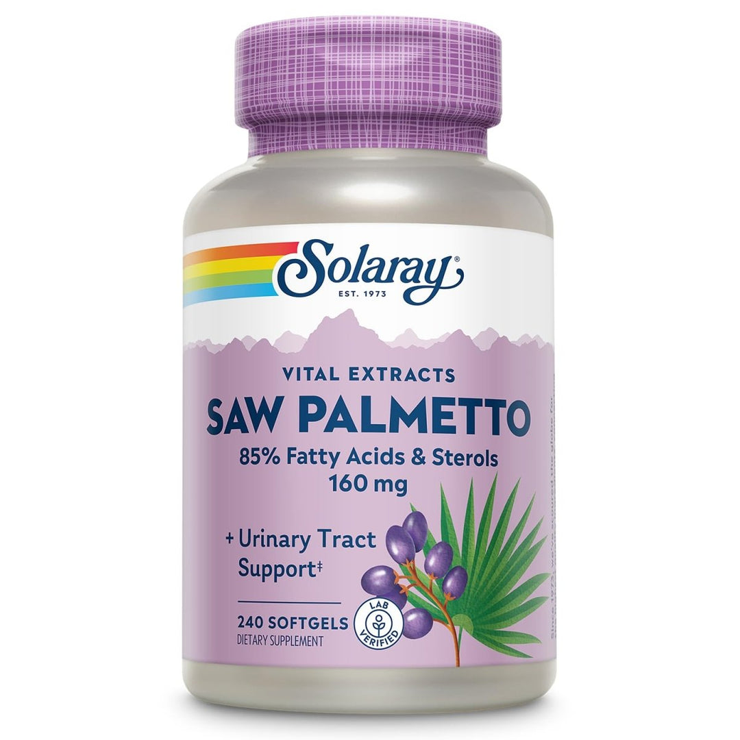 SOLARAY Saw Palmetto Extract - Prostate Health and Urinary Tract Support - 136 mg Fatty Acids and Sterols - Lab Verified, 60 - Day Money - Back Guarantee (240 Servings, 240 Softgels) - The Oasis of Health