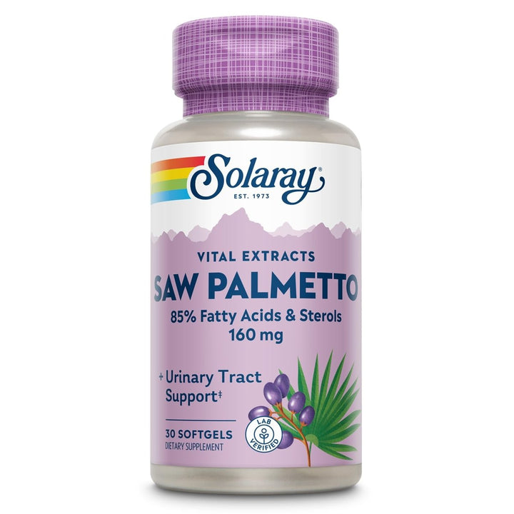 SOLARAY Saw Palmetto Extract - Prostate Health and Urinary Tract Support - 136 mg Fatty Acids and Sterols - Lab Verified, 60 - Day Money - Back Guarantee (30 Servings, 30 Softgels) - The Oasis of Health