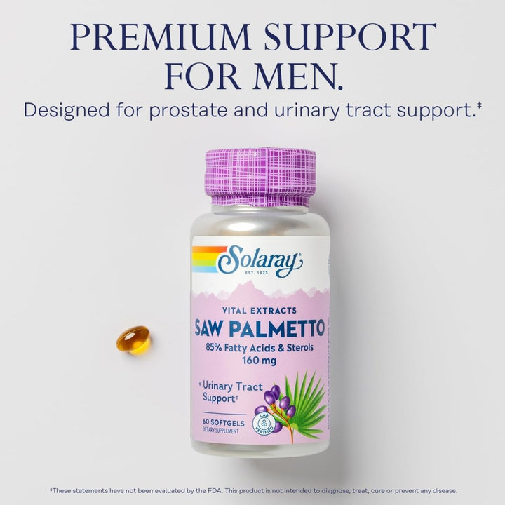 SOLARAY Saw Palmetto Extract - Prostate Health and Urinary Tract Support - 136 mg Fatty Acids and Sterols - Lab Verified, 60 - Day Money - Back Guarantee (60 Servings, 60 Softgels) - The Oasis of Health