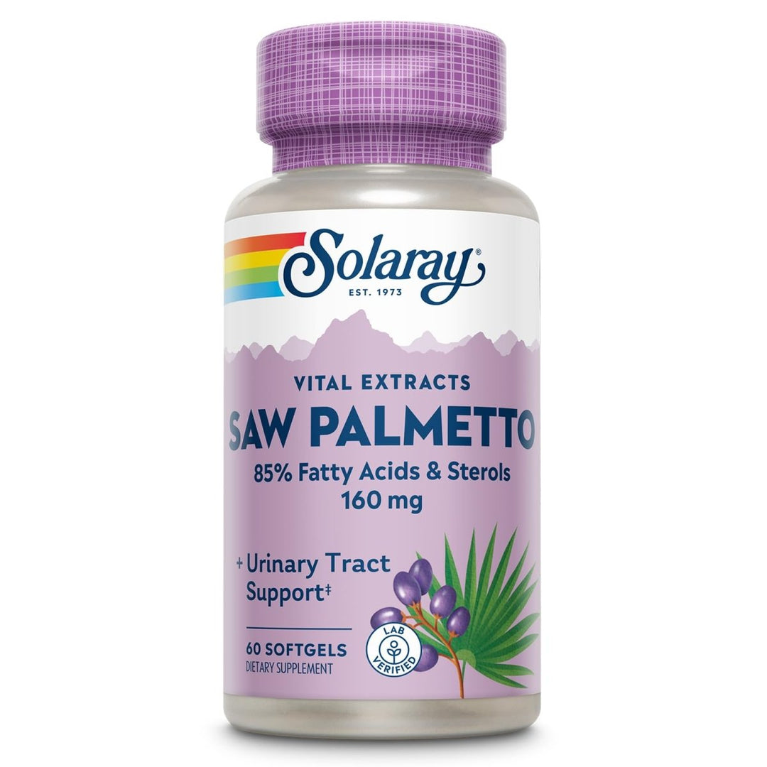 SOLARAY Saw Palmetto Extract - Prostate Health and Urinary Tract Support - 136 mg Fatty Acids and Sterols - Lab Verified, 60 - Day Money - Back Guarantee (60 Servings, 60 Softgels) - The Oasis of Health
