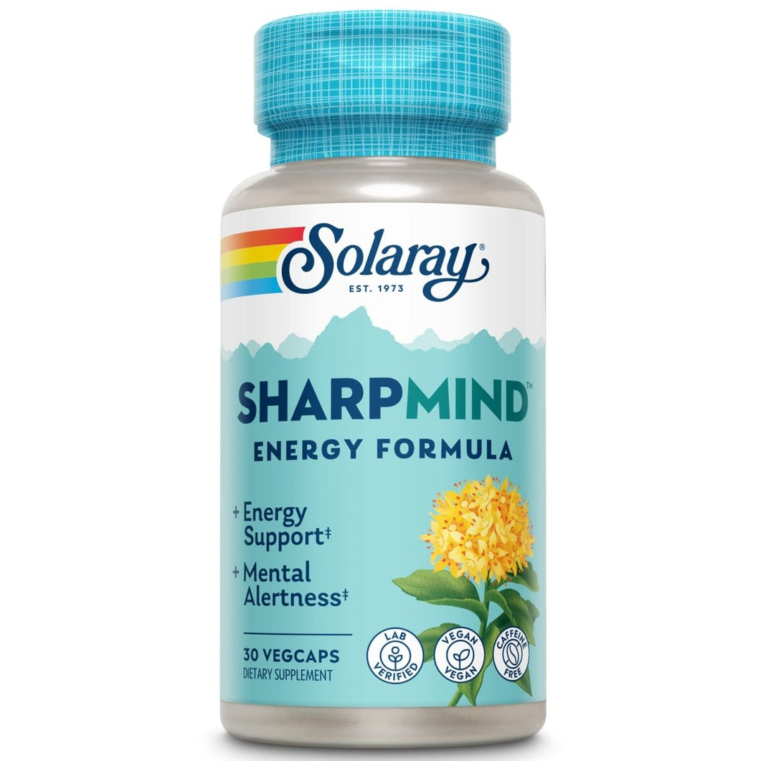 SOLARAY SharpMind Energy, Energy Booster for Women and Men, Nootropic Focus Supplement, Caffeine Free Energy Pills with Rhodiola Rosea and Cordyceps, 60 Day Guarantee, 30 Servings, 30 VegCap Pills - The Oasis of Health