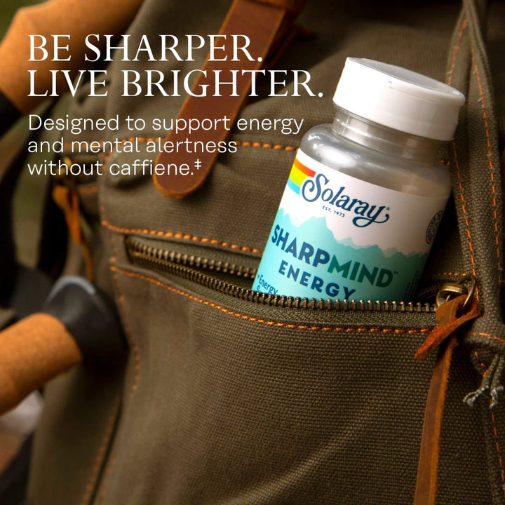 SOLARAY SharpMind Energy, Energy Booster for Women and Men, Nootropic Focus Supplement, Caffeine Free Energy Pills with Rhodiola Rosea and Cordyceps, 60 Day Guarantee, 30 Servings, 30 VegCap Pills - The Oasis of Health