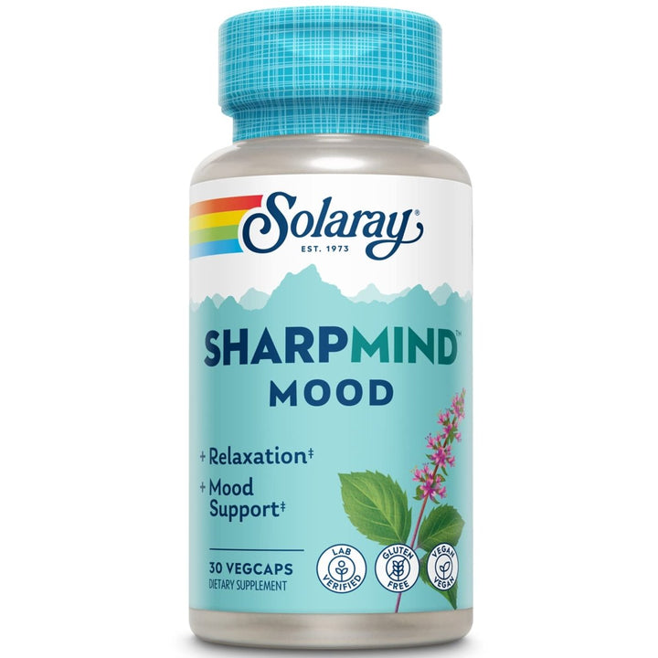 Solaray SharpMind Mood Support Supplement, Nootropic for Relaxation and Stress Relief, Zembrin, Holy Basil, Lithium Orotate 5mg, Organic Reishi Mushroom, 60 Day Guarantee, 30 Servings, 30 VegCaps - The Oasis of Health