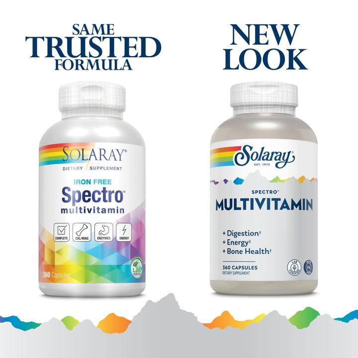 SOLARAY Spectro Multivitamin, No Iron | Cal/Mag, Energizing Greens & Herbs w/Digestive Enzymes | 42 Serv | 250 Caps - The Oasis of Health