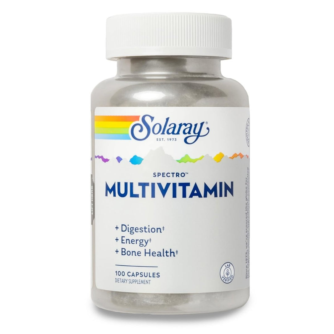 SOLARAY Spectro Multivitamin with Iron | Cal/Mag, Energizing Greens & Herbs with Digestive Enzymes | 100 Caps | 17 Serv. - The Oasis of Health