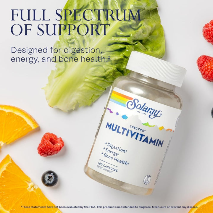 SOLARAY Spectro Multivitamin with Iron | Cal/Mag, Energizing Greens & Herbs with Digestive Enzymes | 100 Caps | 17 Serv. - The Oasis of Health