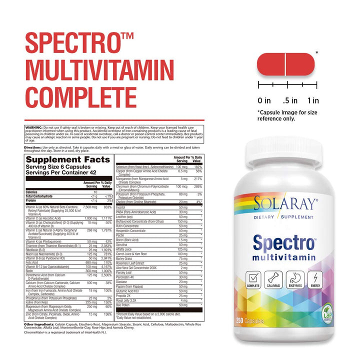 SOLARAY Spectro Multivitamin with Iron | Cal/Mag, Energizing Greens & Herbs with Digestive Enzymes (42 Serv, 250 CT) - The Oasis of Health
