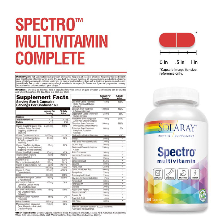Solaray Spectro Multivitamin with Iron | Cal/Mag, Energizing Greens & Herbs with Digestive Enzymes (60 Serv, 360 CT) - The Oasis of Health