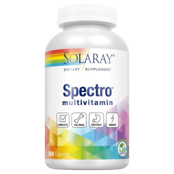 Solaray Spectro Multivitamin with Iron | Cal/Mag, Energizing Greens & Herbs with Digestive Enzymes (60 Serv, 360 CT) - The Oasis of Health
