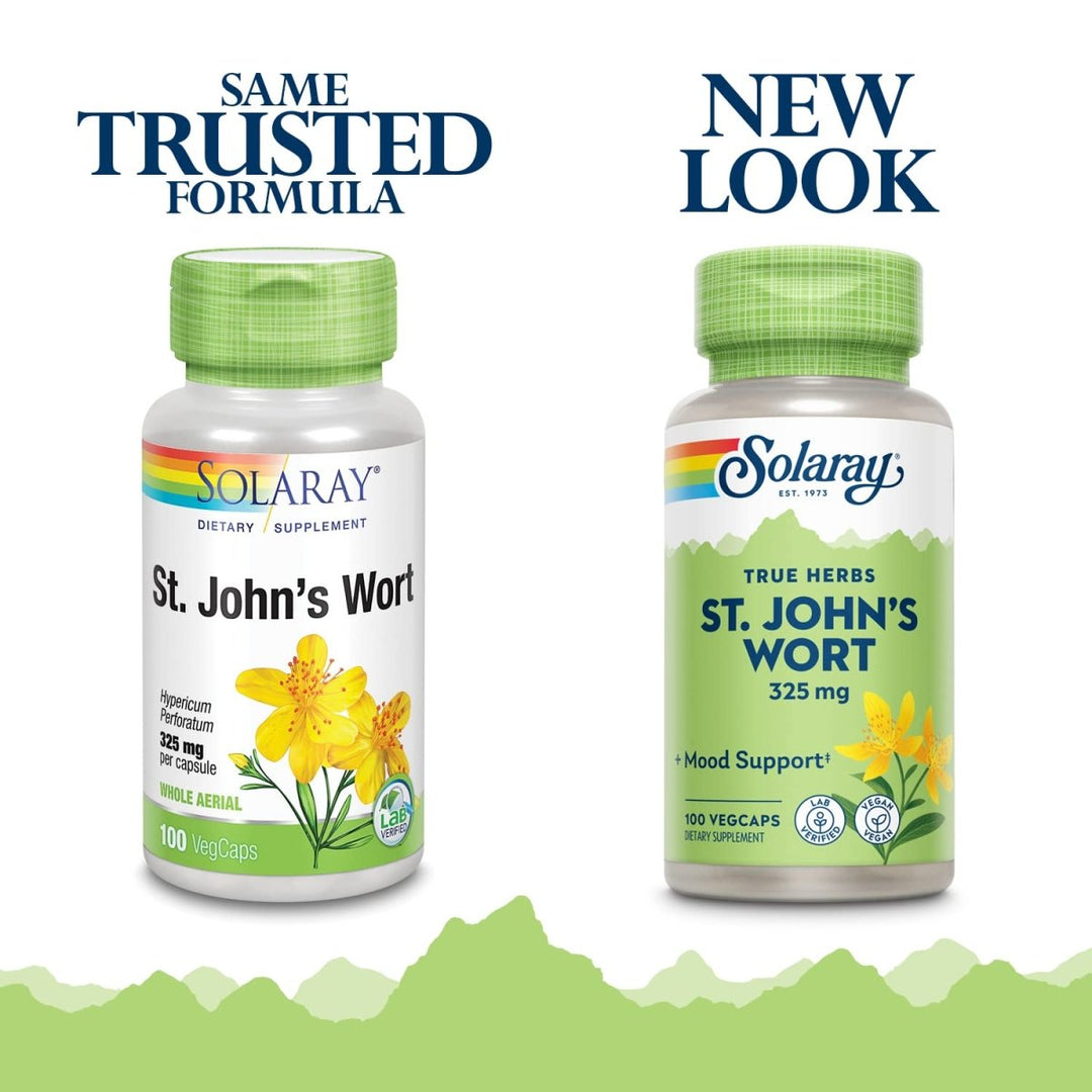 SOLARAY St Johns Wort 325mg Whole Aerial | Mood & Brain Health Support | Non - GMO, Vegan Lab Verified (100 CT) - The Oasis of Health