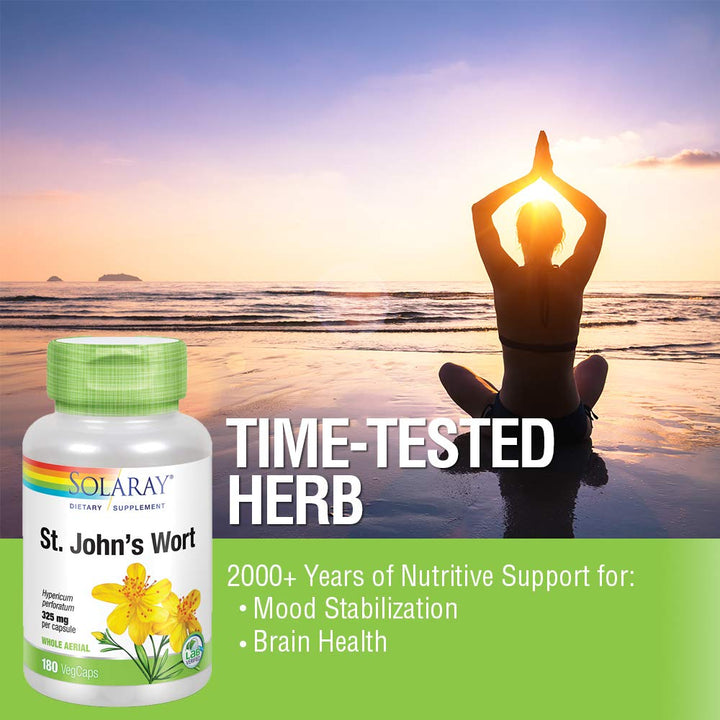 SOLARAY St Johns Wort 325mg Whole Aerial | Mood & Brain Health Support | Non - GMO, Vegan Lab Verified (180 CT) - The Oasis of Health