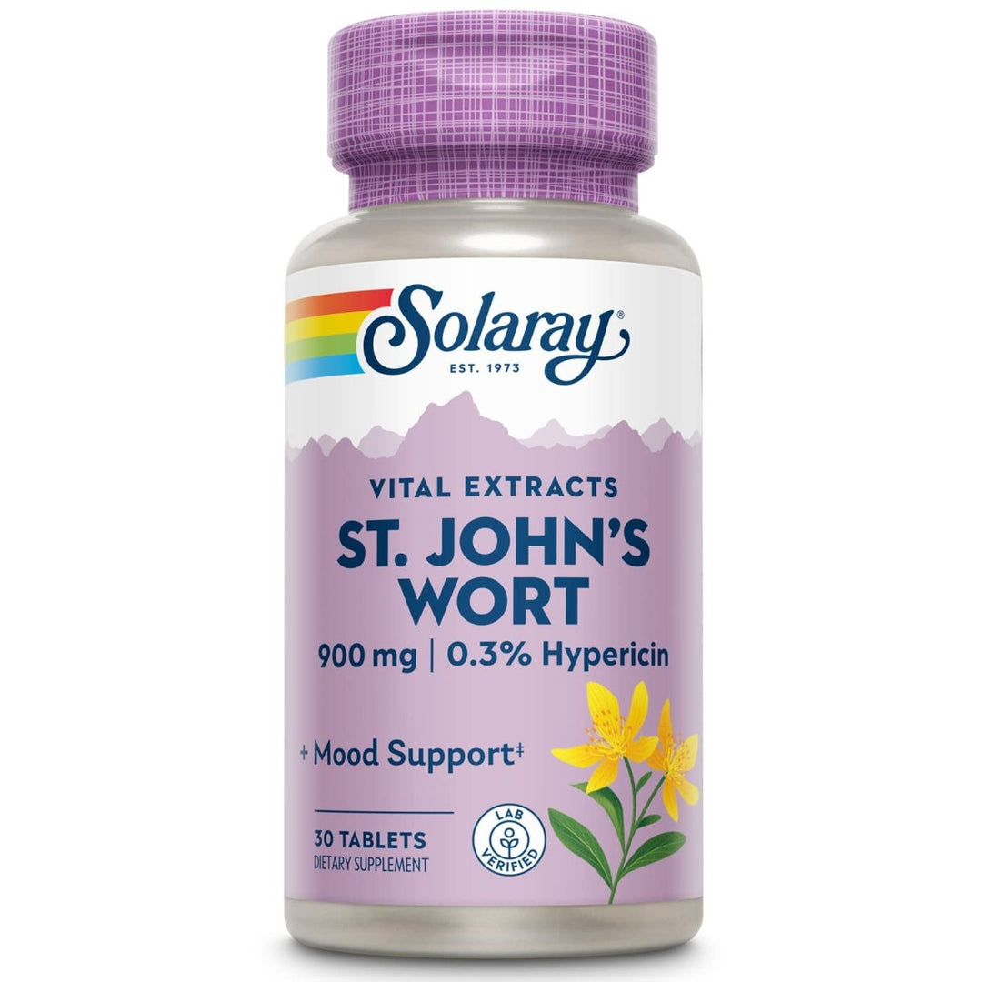 SOLARAY St John's Wort 900 mg, Once Daily Mood Support Supplement, Standardized to 0.3% Hypericin for Brain Health Support and a Balanced Mood, 60 - Day Money Back Guarantee | 30 Servings | 30 Tablets - The Oasis of Health