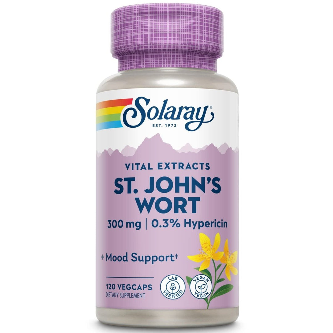 SOLARAY St John?s Wort Aerial Extract 300 mg, 0.3% Hypericin, Mood & Brain Health Support, Vegan & Lab Verified for Quality, 120 Servings, 120 VegCaps - The Oasis of Health