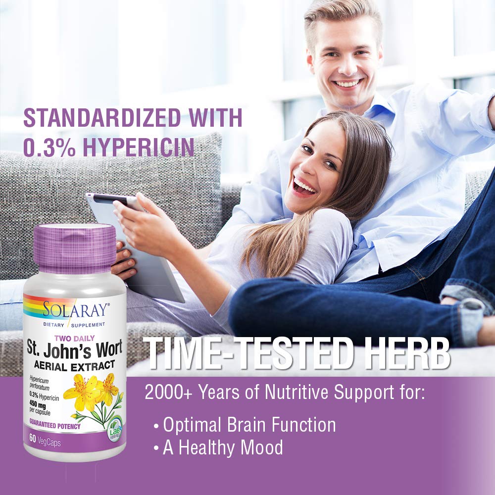 SOLARAY St. Johns Wort Aerial Extract 450mg Two Daily | Mood & Brain Health Support | 0.3% Hypericin | 60ct, 30 Serv. - The Oasis of Health