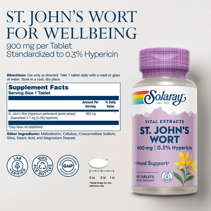 Solaray St. John's Wort Aerial Extract One Daily - 60 Tablets - The Oasis of Health