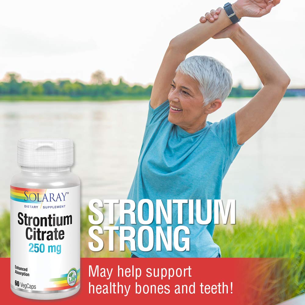 Solaray Strontium Citrate 250 mg | Healthy Bones & Teeth Support | Gentle Digestion, Enhanced Absorption | 60 VegCaps - The Oasis of Health
