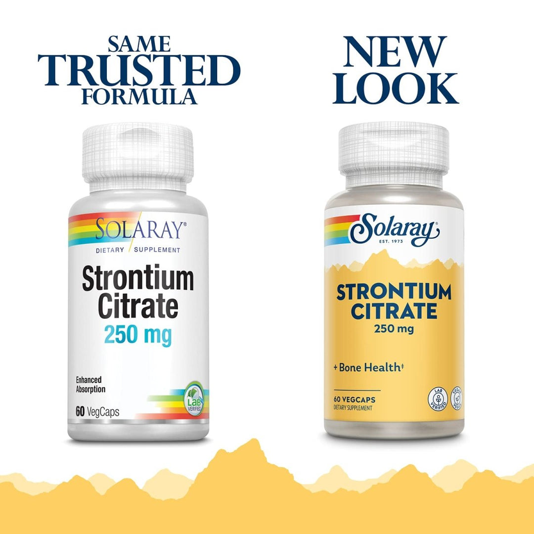 Solaray Strontium Citrate 250 mg | Healthy Bones & Teeth Support | Gentle Digestion, Enhanced Absorption | 60 VegCaps - The Oasis of Health