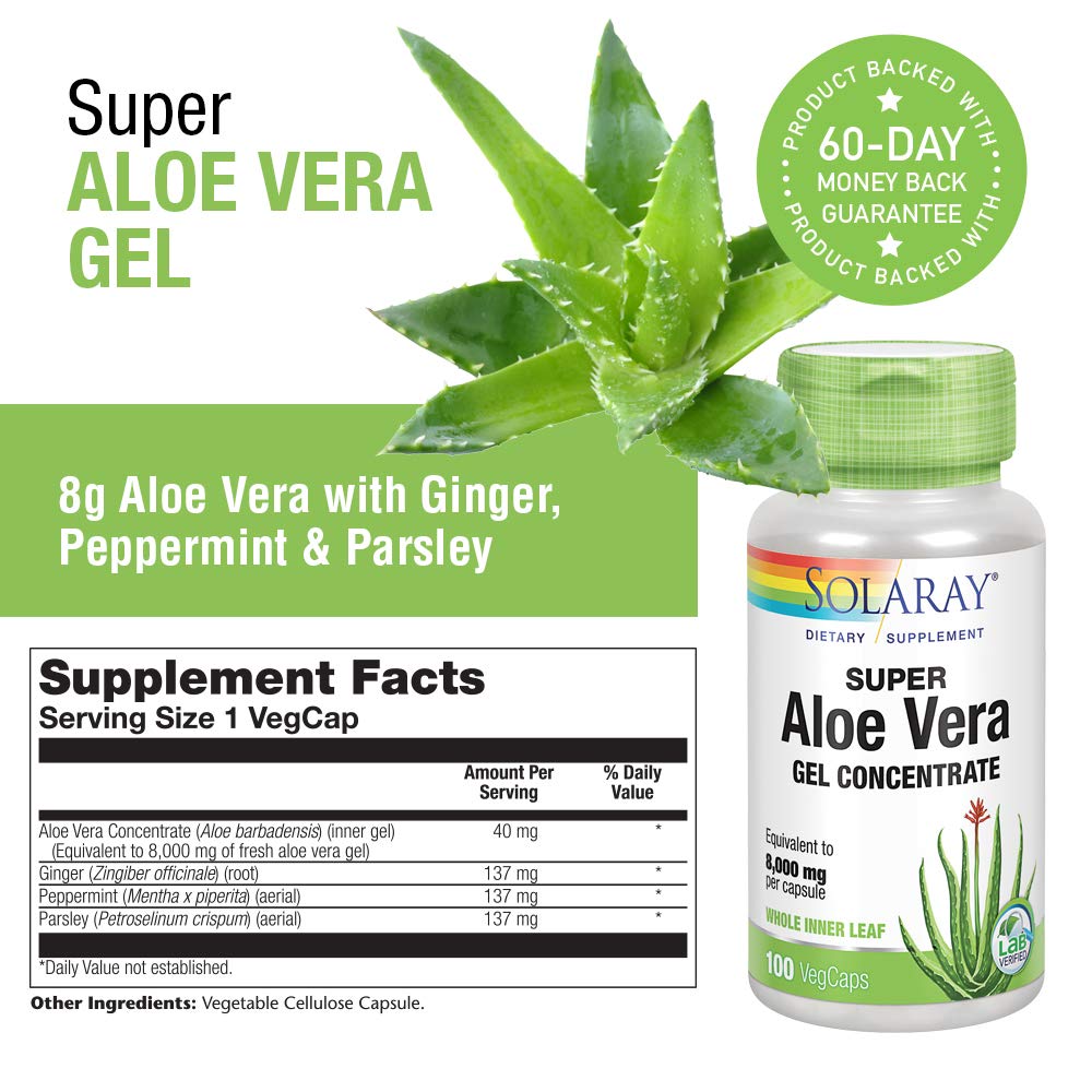 SOLARAY Super Aloe Vera Gel - 8000mg - 100 Capsules - The Oasis of Health