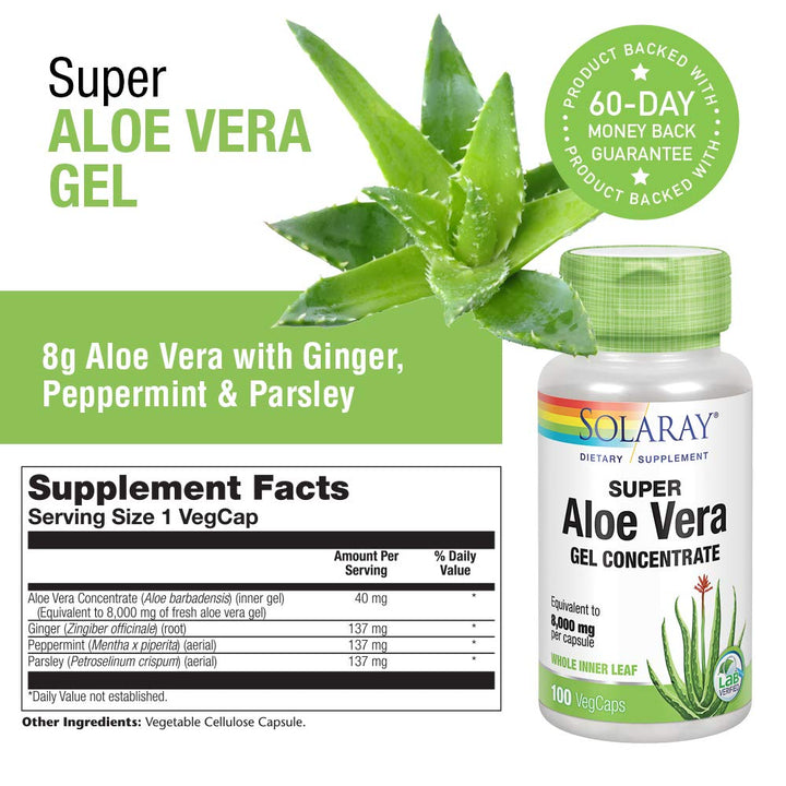 SOLARAY Super Aloe Vera Gel - 8000mg - 100 Capsules - The Oasis of Health