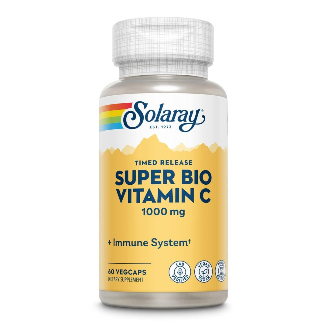 SOLARAY Super Bio Vitamin C 1000mg, Buffered, Time Release Capsules with Bioflavonoids, Two - Stage for High Absorption & All Day Immune Support, Vegan, 60 Day Guarantee, 30 Servings, 60 VegCaps - The Oasis of Health