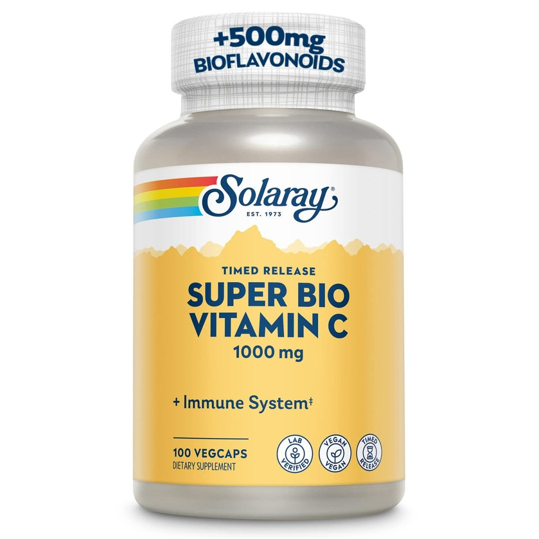 SOLARAY Super Bio Vitamin C 1000mg, Buffered, Time Release Capsules with Bioflavonoids, Two - Stage for High Absorption & All Day Immune Support, Vegan, 60 Day Guarantee, 50 Servings, 100 VegCaps - The Oasis of Health