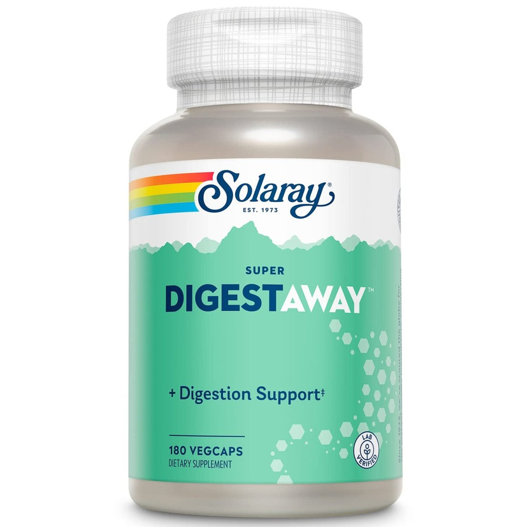 Solaray Super Digestaway Digestive Enzymes - Pancreatin, Papain, Ginger, Pepsin, Betaine HCl, Aloe Vera, and More - Digestion & Nutrient Absorption Support - Lab Verified - 180 VegCaps - The Oasis of Health