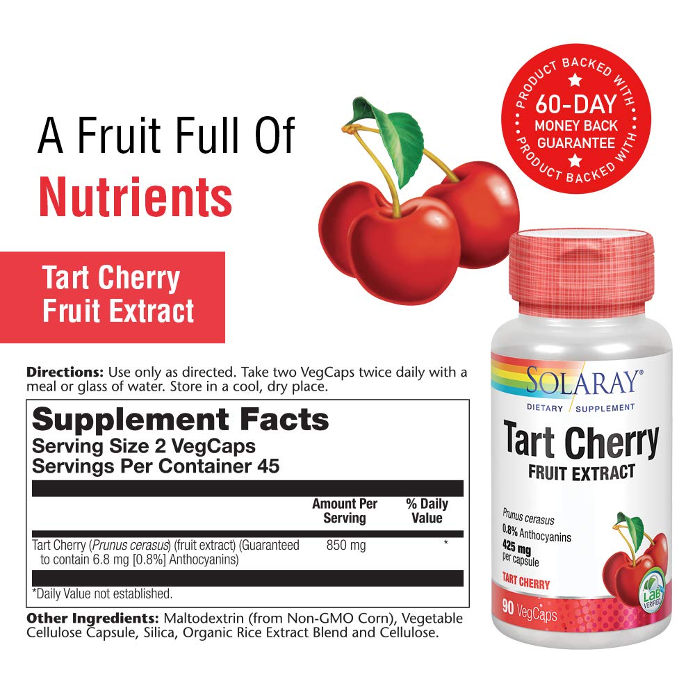 SOLARAY Tart Cherry Fruit Extract 425mg | Supports Healthy Uric Acid Levels w/Antioxidants & Anthocyanins | Non - GMO & Vegan | 90 VegCaps - The Oasis of Health