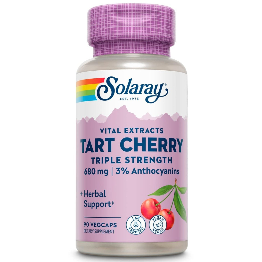 SOLARAY Triple Strength Tart Cherry Extract - Tart Cherry Capsules with Antioxidants and Anthocyanins for Uric Acid Levels Support - Vegan, 60 - Day Guarantee - 45 Servings, 90 VegCaps - The Oasis of Health