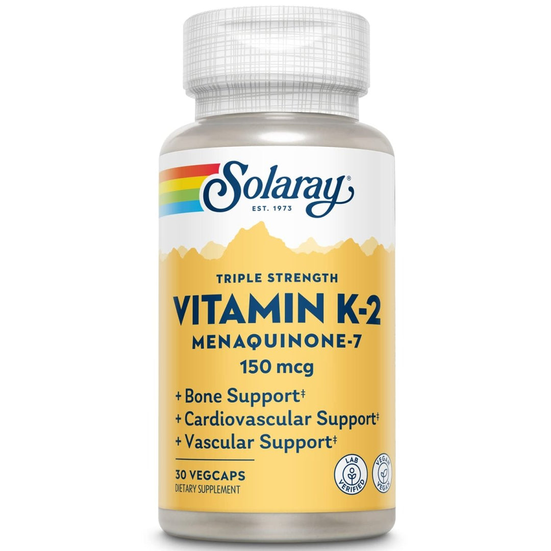 SOLARAY Triple Strength Vitamin K - 2 as MK - 7, 150 mcg | Heart & Bone Health, Vascular Function Support | 30ct - The Oasis of Health