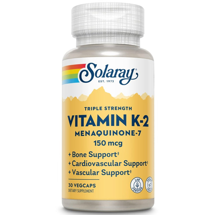SOLARAY Triple Strength Vitamin K - 2 as MK - 7, 150 mcg | Heart & Bone Health, Vascular Function Support | 30ct - The Oasis of Health