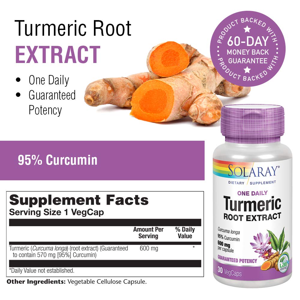 SOLARAY Turmeric Root Extract 600mg One Daily Healthy Joints, Cardiovascular System Support Guaranteed Potency (076280186628) (30 CT) - The Oasis of Health
