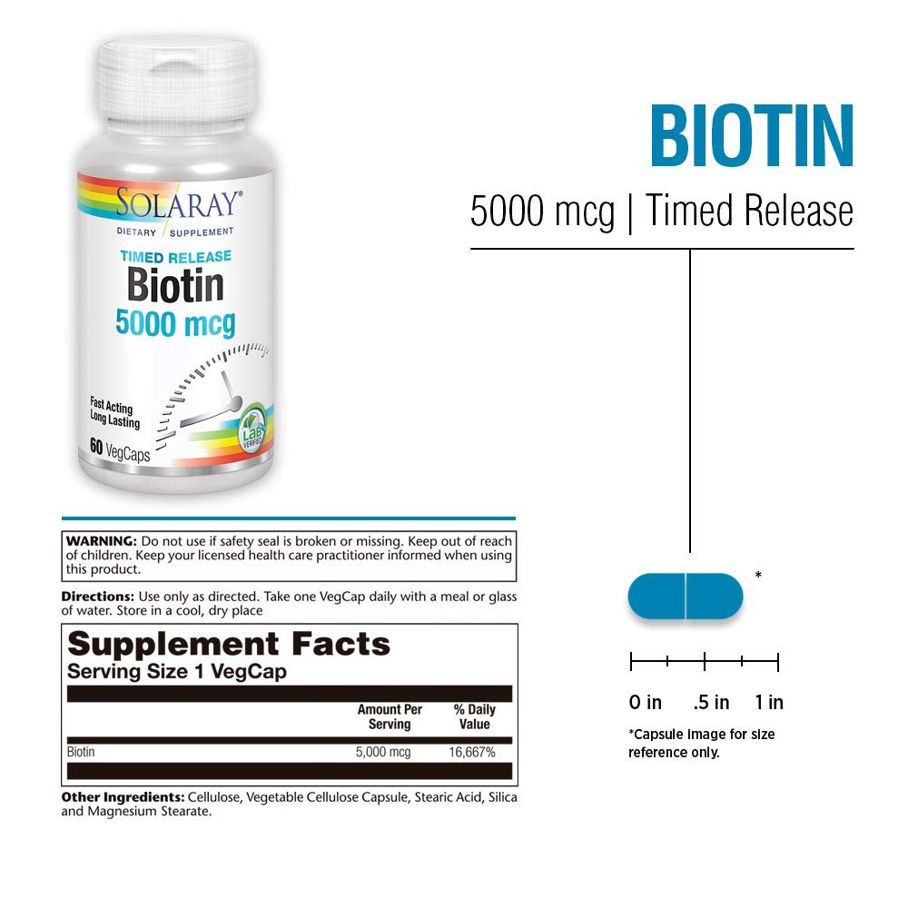 SOLARAY Two Stage, Timed Release Biotin 5000mcg 60 VegCap - The Oasis of Health