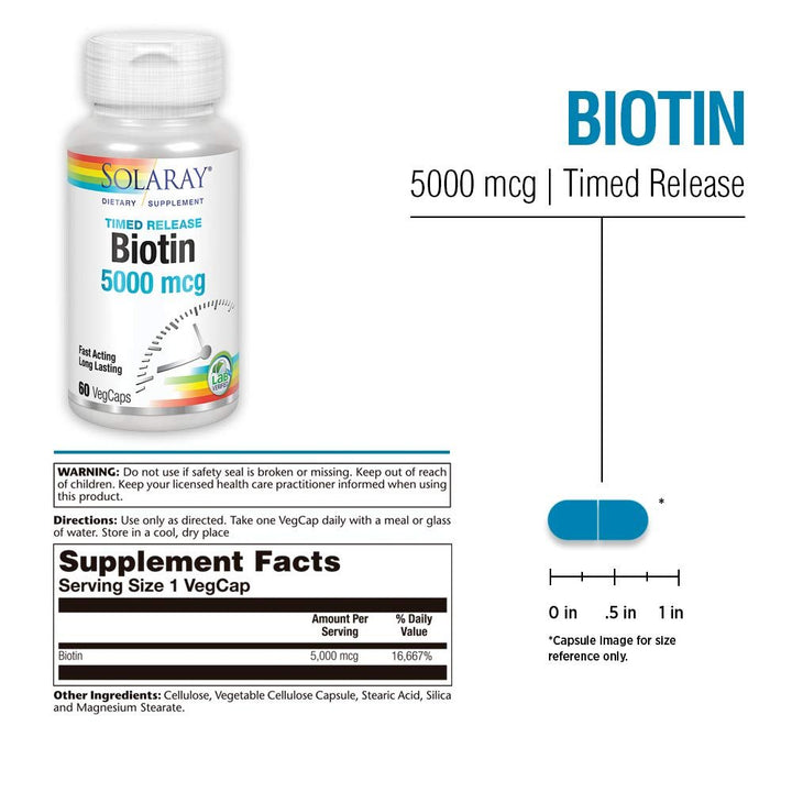 SOLARAY Two Stage, Timed Release Biotin 5000mcg 60 VegCap - The Oasis of Health