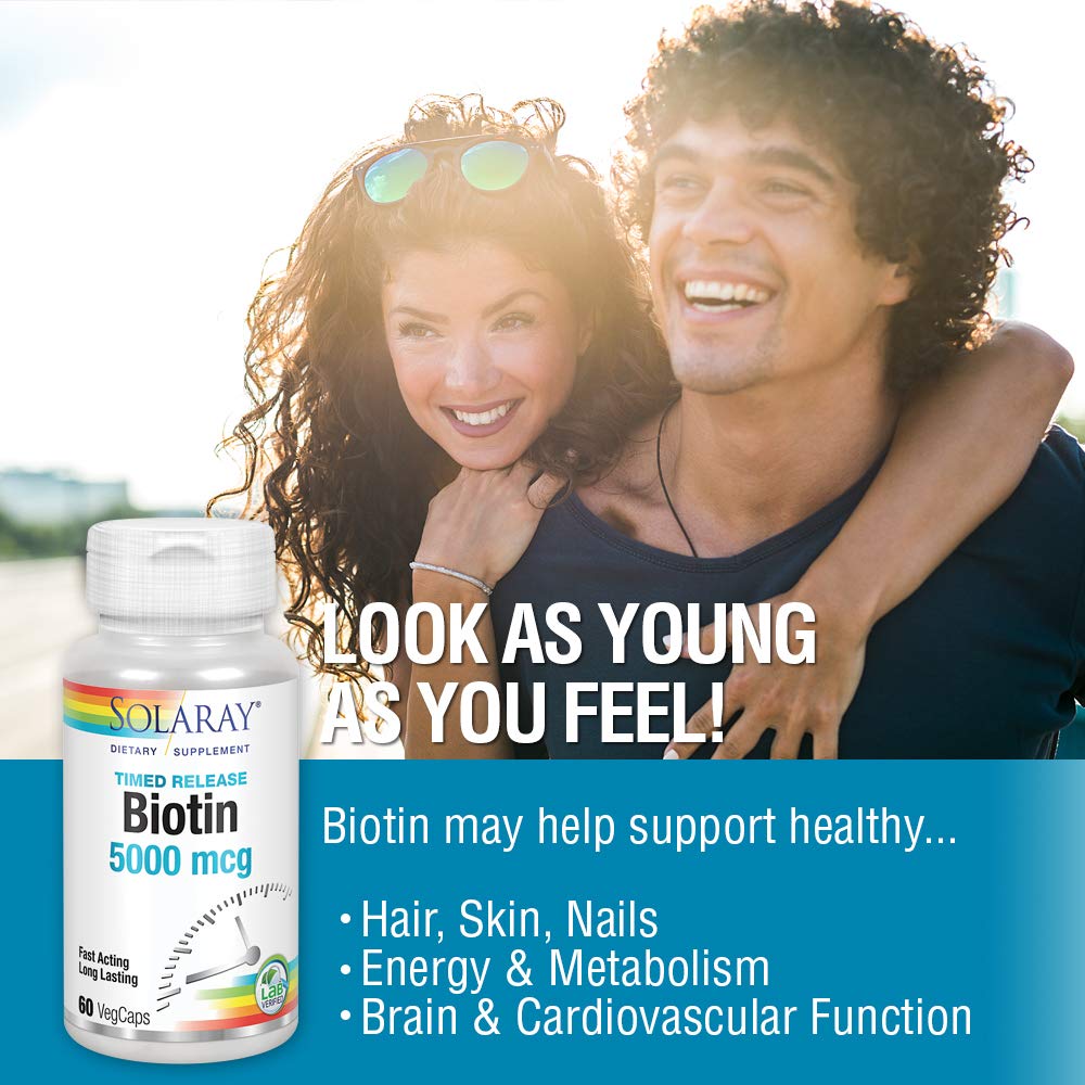 SOLARAY Two Stage, Timed Release Biotin 5000mcg 60 VegCap - The Oasis of Health