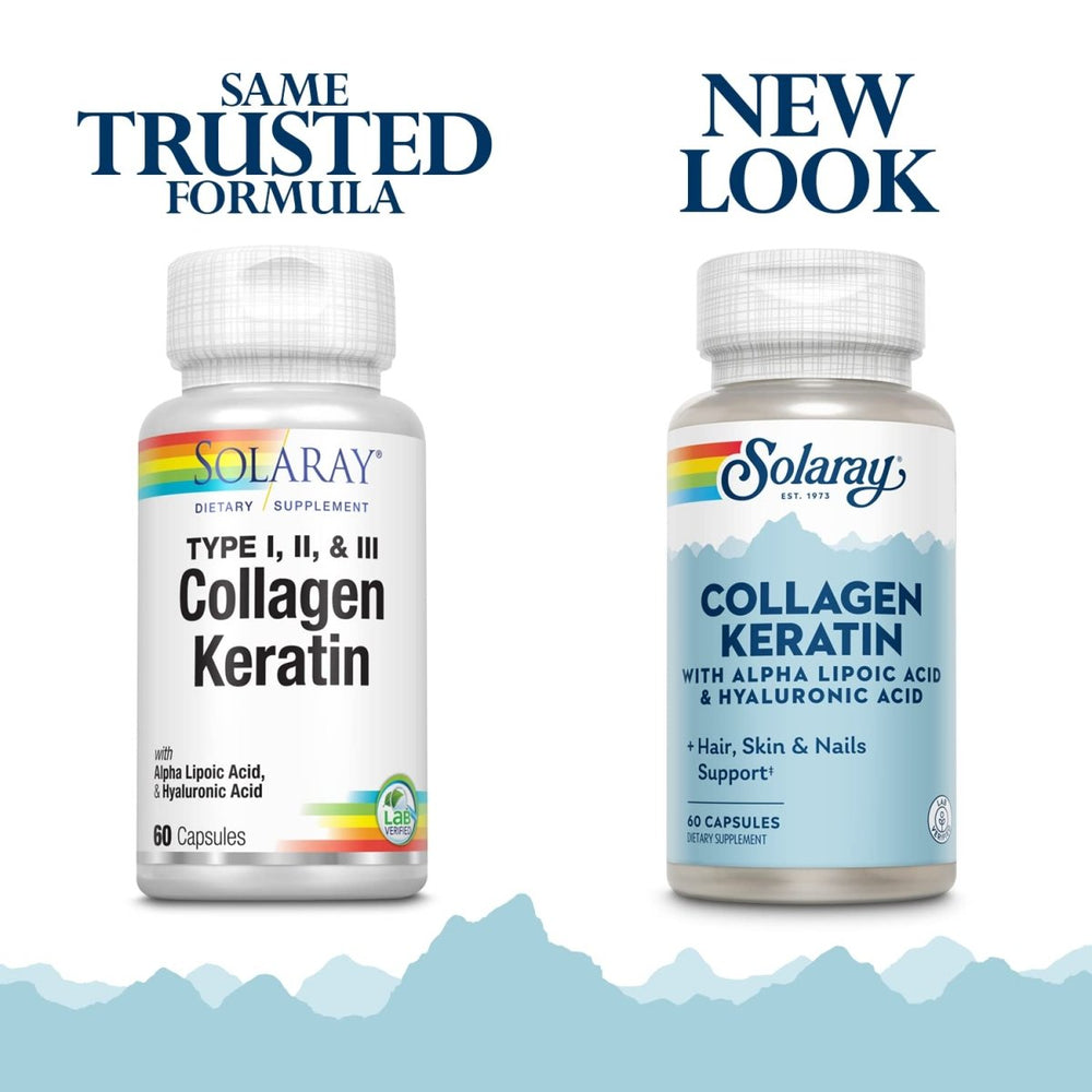 SOLARAY Type I, II & III Collagen Keratin | ALA & Hyaluronic Acid | Hair, Skin & Joint Health Support, 60 Caps, 30 Serv. - The Oasis of Health