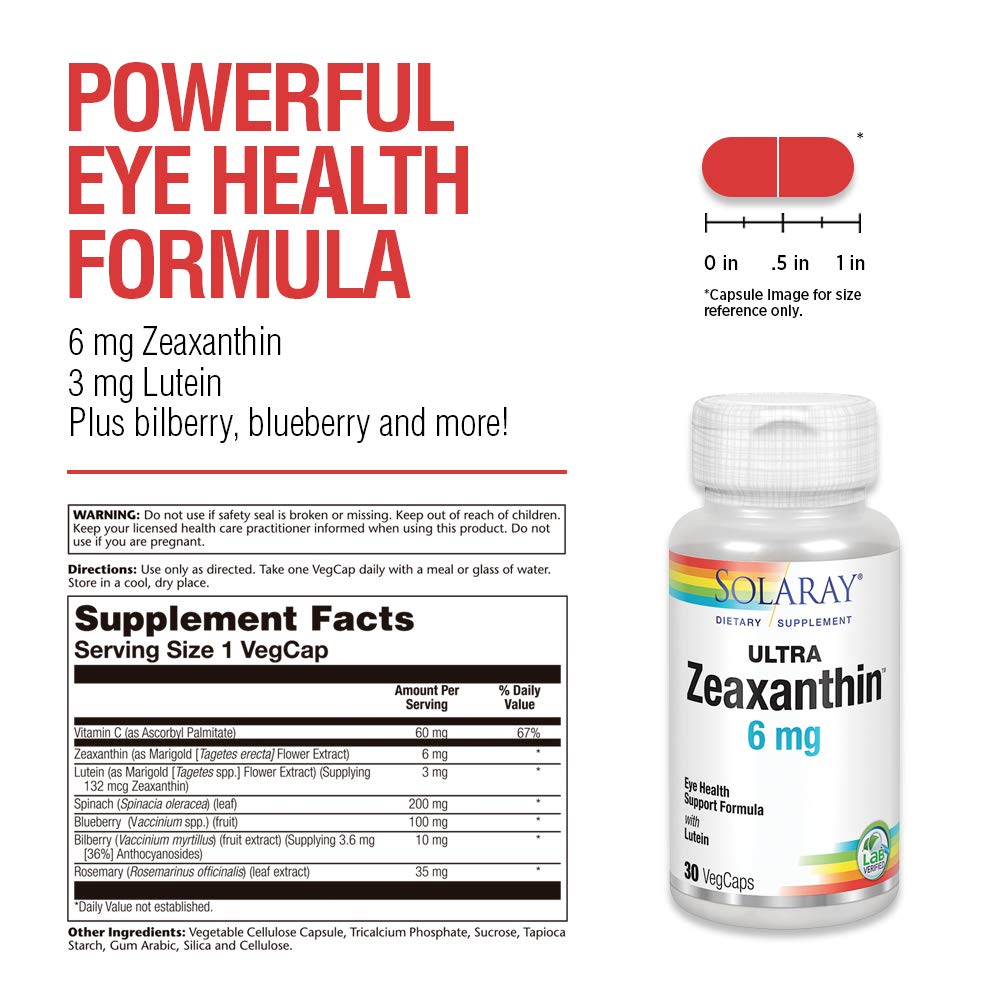 SOLARAY Ultra Zeaxanthin 6 mg | Eye Health & Macular Support Formula with Lutein, Bilberry & Blueberry | 30ct - The Oasis of Health