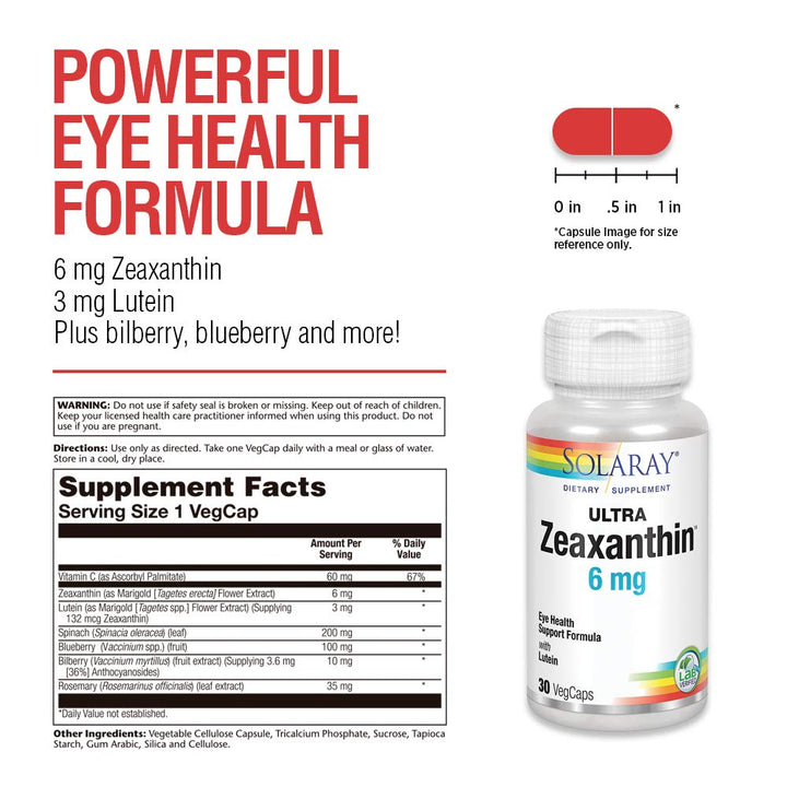 SOLARAY Ultra Zeaxanthin 6 mg | Eye Health & Macular Support Formula with Lutein, Bilberry & Blueberry | 30ct - The Oasis of Health