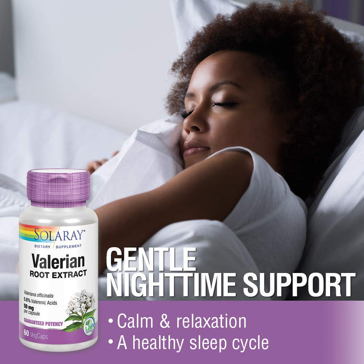 SOLARAY Valerian Root Extract 50 mg | Relaxation Support for a Healthy Sleep Cycle | 0.8% Valerenic Acids | 60 CT - The Oasis of Health