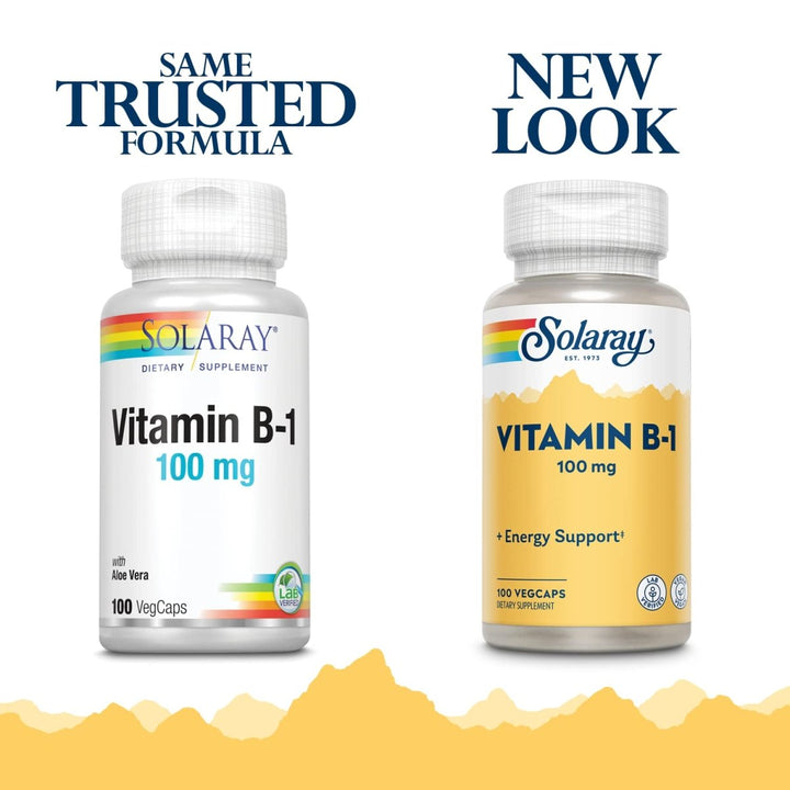 SOLARAY Vitamin B - 1 100 mg | Healthy Energy Metabolism, Skin, Brain, Heart & Nervous System Support | 100 VegCaps - The Oasis of Health