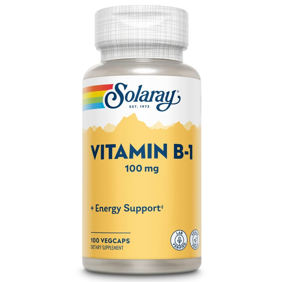SOLARAY Vitamin B - 1 100 mg | Healthy Energy Metabolism, Skin, Brain, Heart & Nervous System Support | 100 VegCaps - The Oasis of Health