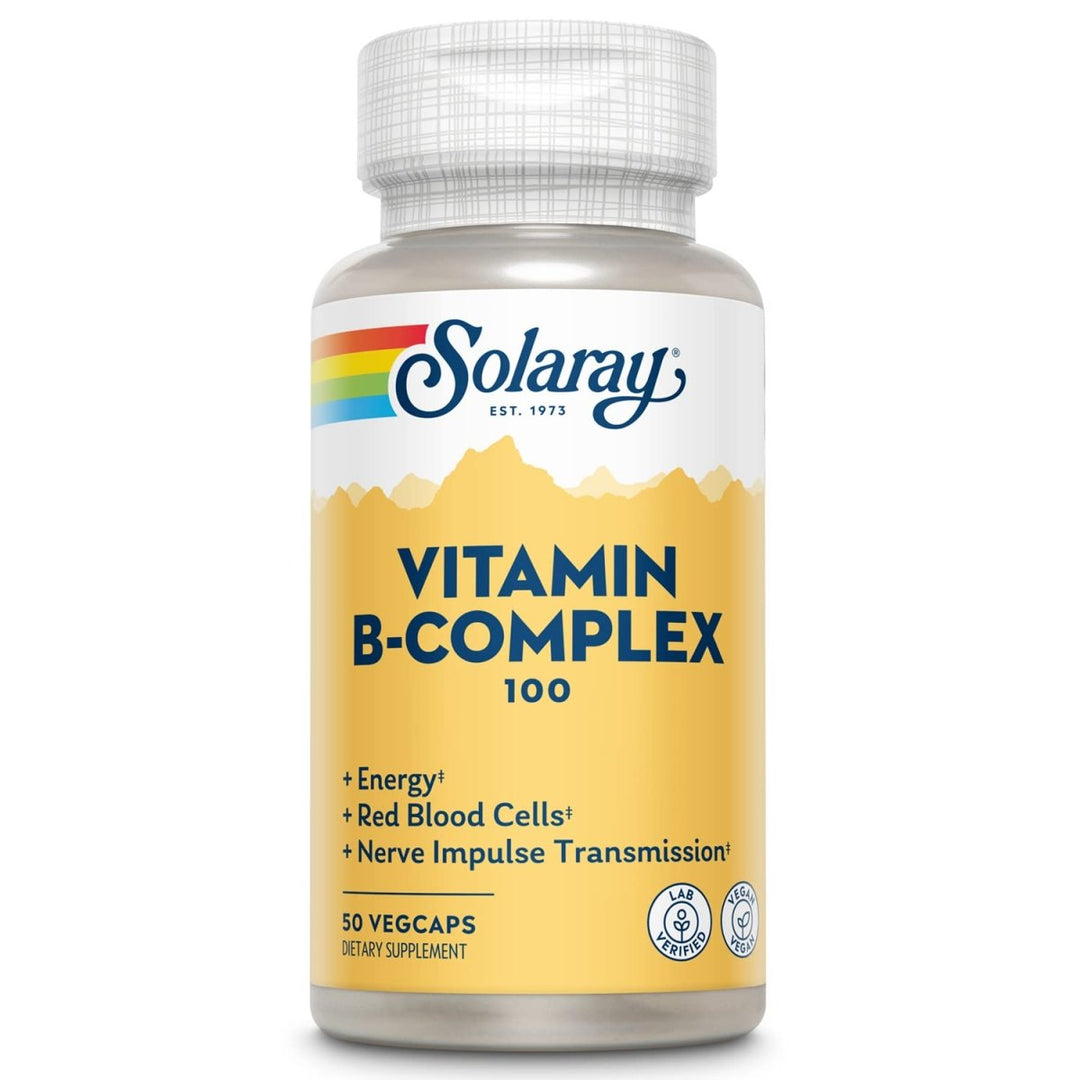 Solaray Vitamin B - Complex 100 mg - Healthy Energy, Blood Cell Formation & Nerve Impulse Transmission Support - 100 VegCaps (50 Count) - The Oasis of Health