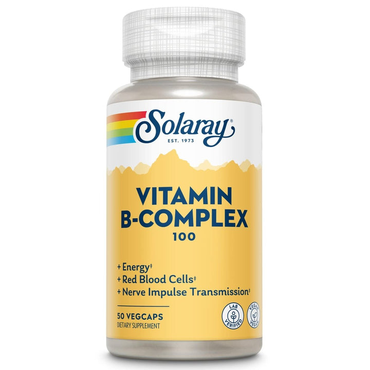 Solaray Vitamin B - Complex 100 mg - Healthy Energy, Blood Cell Formation & Nerve Impulse Transmission Support - 100 VegCaps (50 Count) - The Oasis of Health
