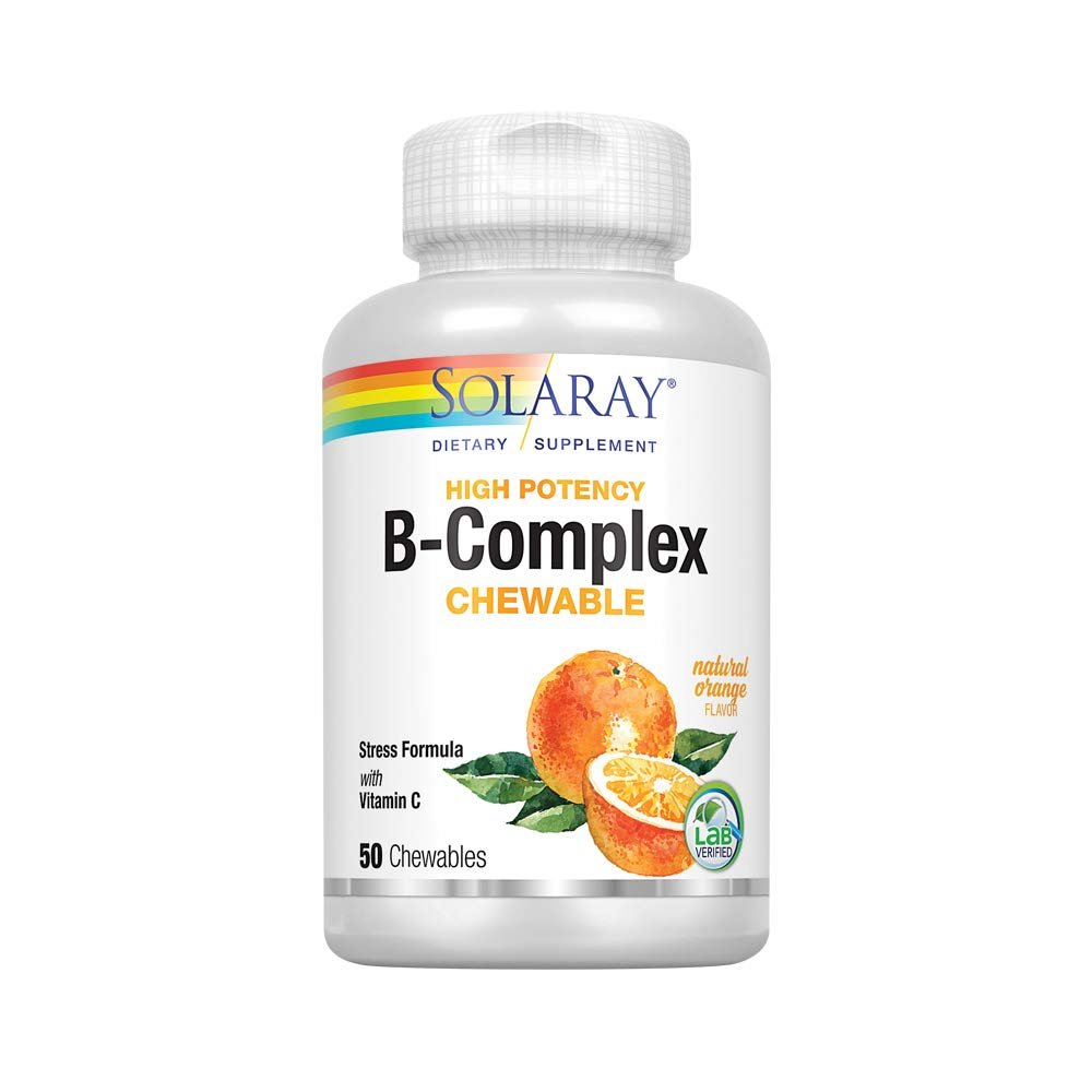 Solaray Vitamin B - Complex 250mg Natural Orange Flavor | Healthy Hair, Skin, Immune Function & Metabolism Support | Lab Verified | 50 Chewables - The Oasis of Health