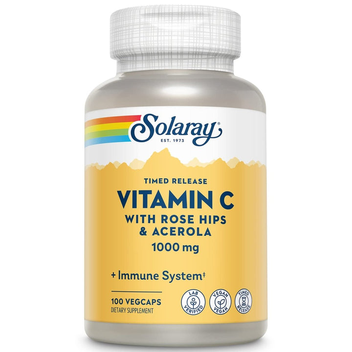 SOLARAY Vitamin C 1000 mg with Rose Hips &amp; Acerola, Two - Stage Timed - Release, Long Lasting Immune Support, 100 Tablets - The Oasis of Health
