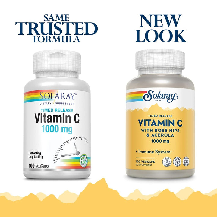 SOLARAY Vitamin C 1000 mg with Rose Hips &amp; Acerola, Two - Stage Timed - Release, Long Lasting Immune Support, 100 Tablets - The Oasis of Health