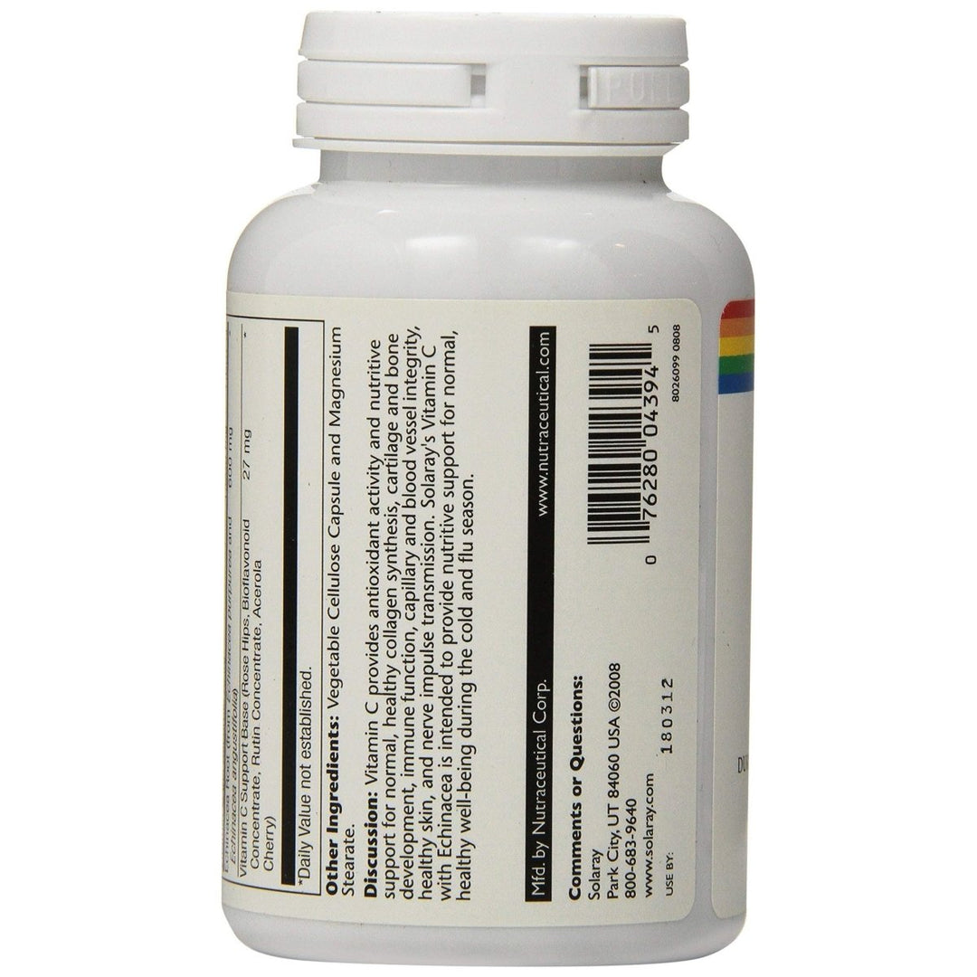 SOLARAY Vitamin C & Echinacea Root | Healthy Immune System Support with 500mg VIT C & 300mg Echinacea per VegCap | 120ct - The Oasis of Health